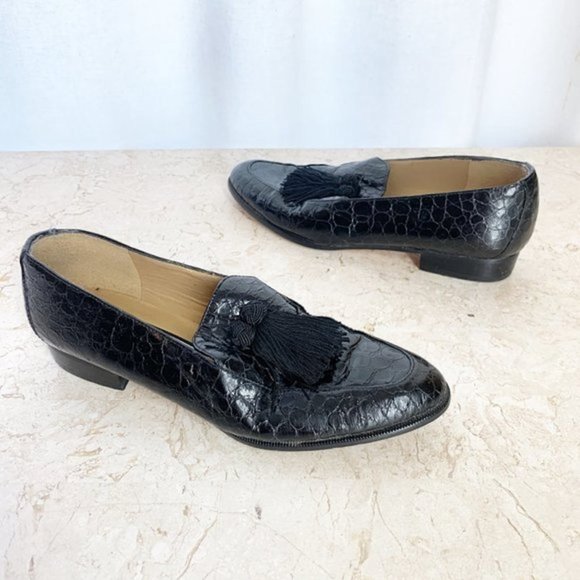 Stuart Weitzman Shoes 6.5 AA [narrow] Black Alligator Tassel - Picture 2 of 8